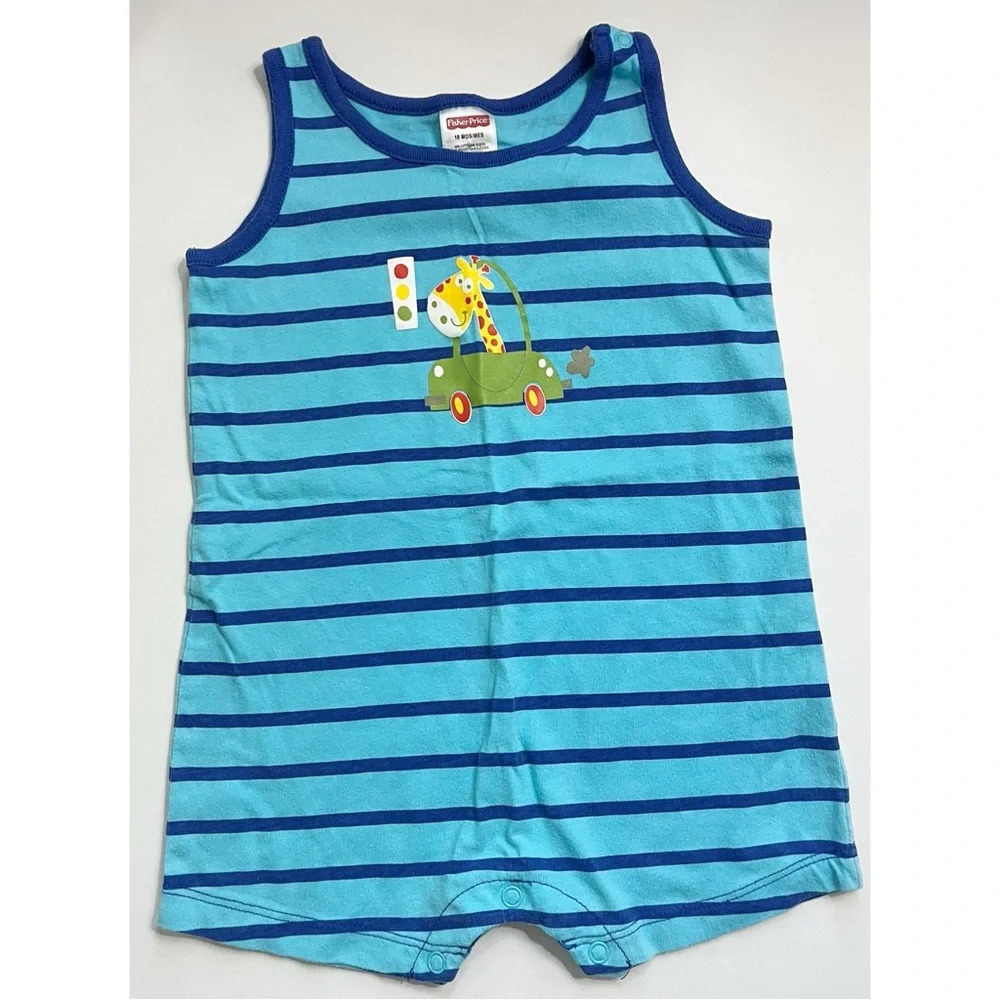 Fisher Price • Baby Blue Striped Summer Onesie